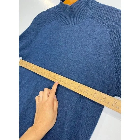Sweaty Betty Alpine Navy Merino Wool Knit Tunic Jumper Mock Neck England Made S - Picture 10 of 10